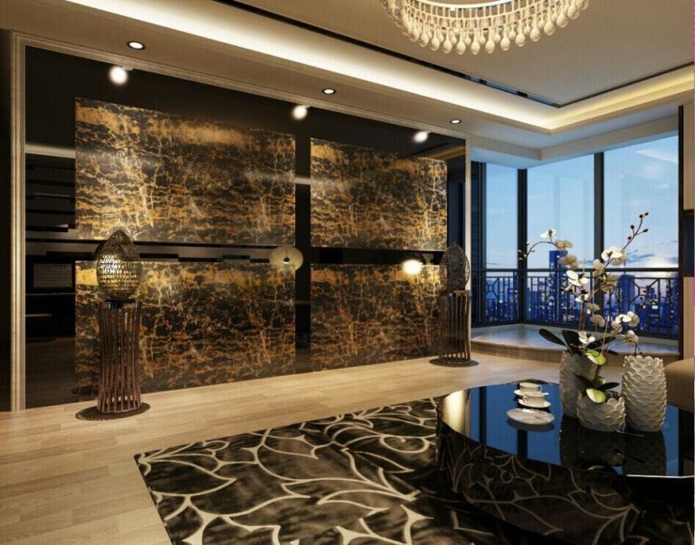 Living Room Gold Granite Floor Wall Idea