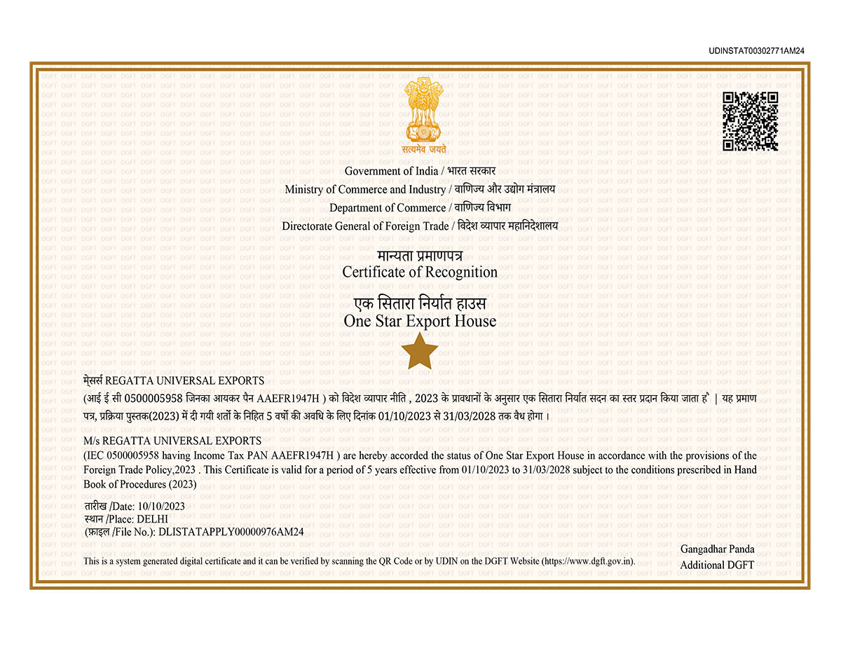 One Star Export Certificate